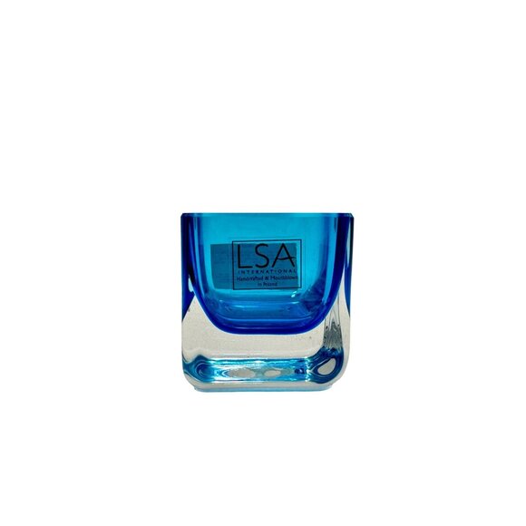LSA International Handcrafted Mouthblown Blue Glass Votive Made in Poland NEW - Picture 1 of 5